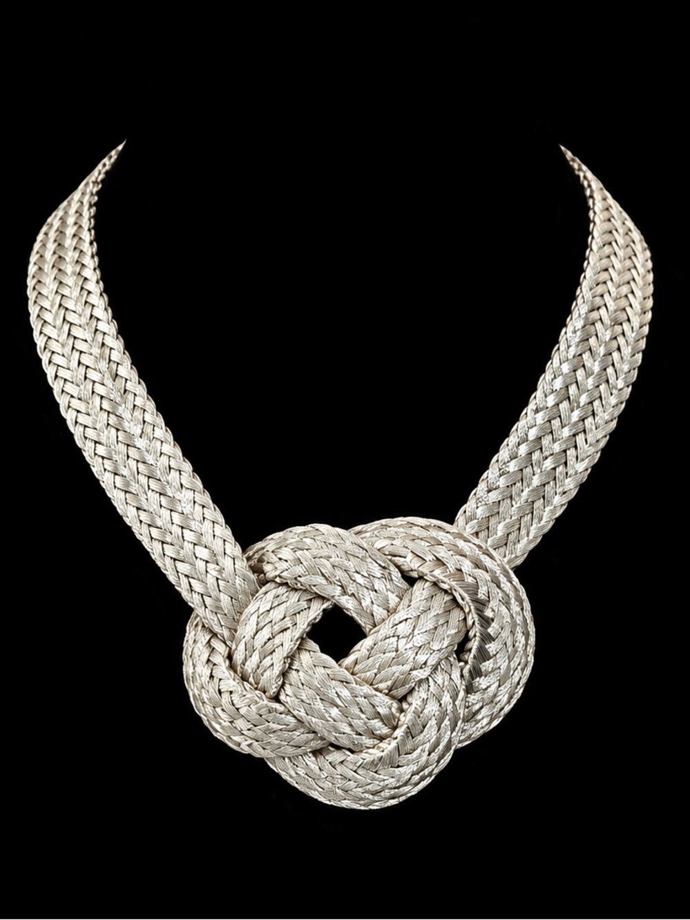 Silver Braided Knot Statement Necklace - Unbranded